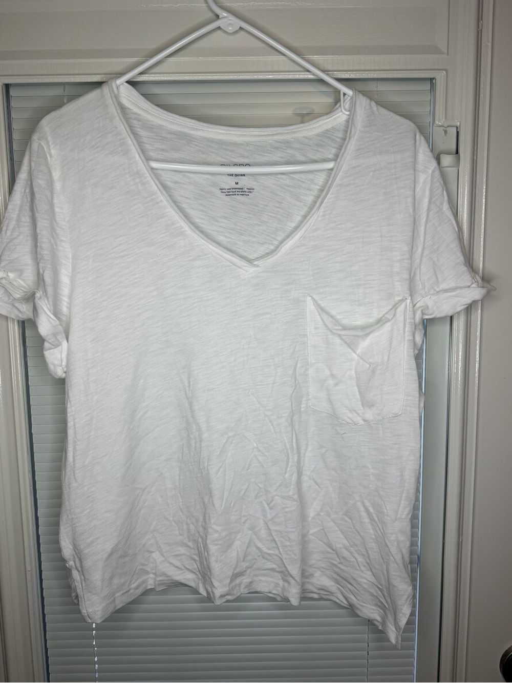 Pilcro White V-Neck Pocket Short Sleeve Tee - Slub Knit